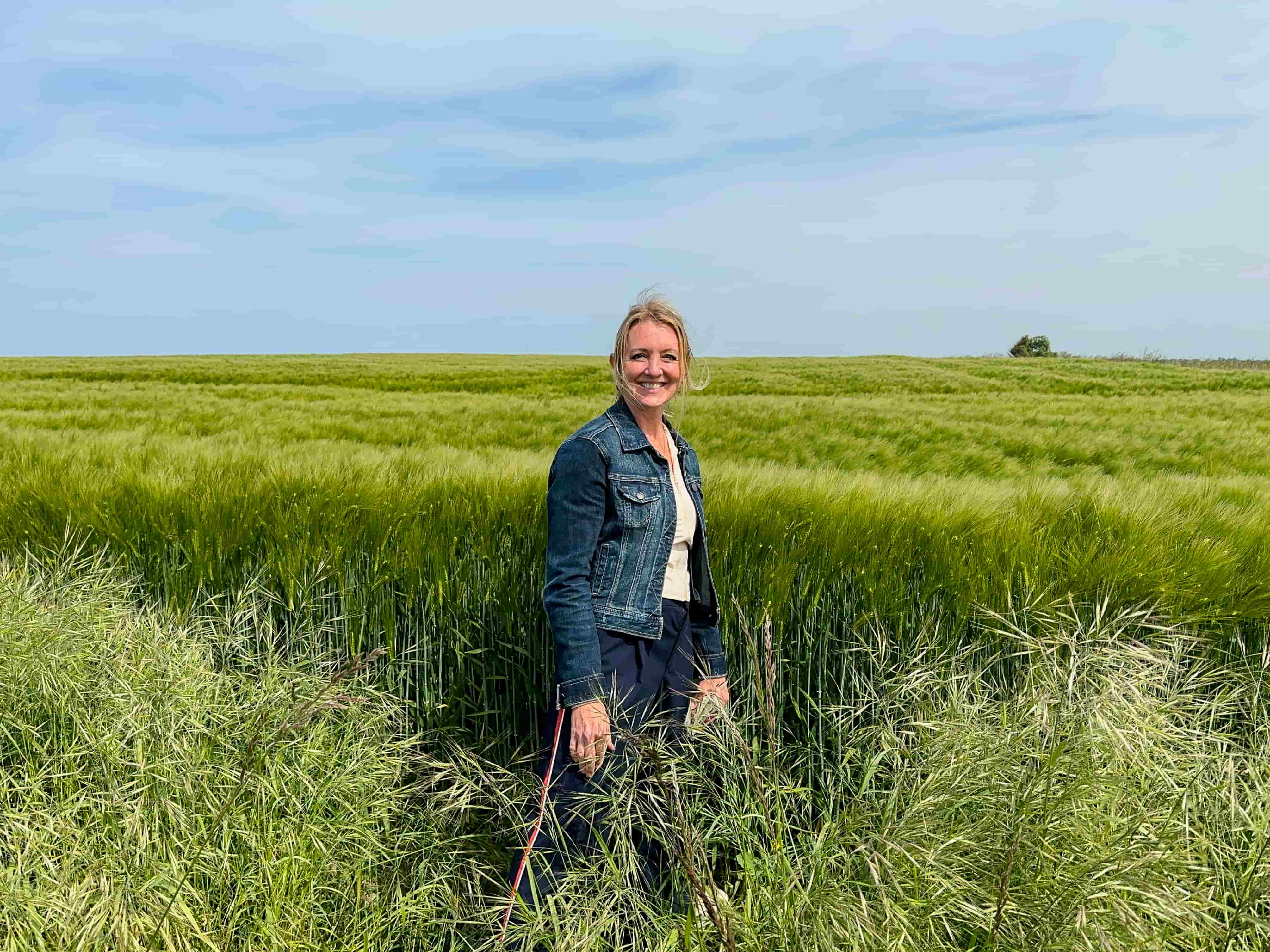 A traveler standing in a green Normandy field on a small-group 2025 tour