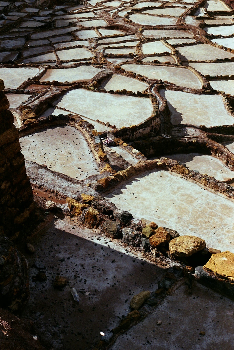 The worked edges of the Maras salt pans up close